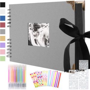 Album Photo &Agrave; Personnaliser Soi-M&ecirc;me 80 Pages Noires -Livre Photo &Agrave; Coller,Cadeau Diy Pour B&eacute;b&eacute;,Famille,Anniversaire,Saint Valentin,Mariage Avec Coins De Protection,Gris - Neuf