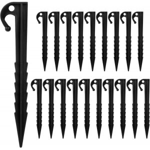 Eryi-20 Pièces Piquets De Tente En Plastique, 14.5cm Sardine Tente Camping Plastique Résistant, Piquets De Fixation Tente Sol Crochet, Piquets De Tente Spirale Pour Tentes Camping Auvent Jardin (Noir - Neuf