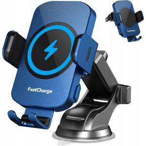 Chargeur De Voiture Sans Fil, Charge Rapide 15 W, Chargeur De Voiture À Clipser Pour Iphone 16 15 14 13 12 11 Pro Max Xs, Samsung Galaxy S23 Ultra S22 S21 S20 S10+, Note 9, Etc. (Bleu) - Neuf