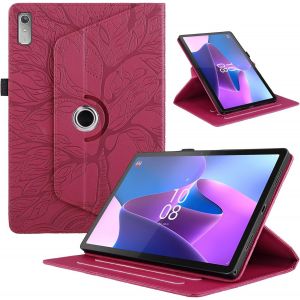 Kal-Coque Pour Lenovo Tab P11 2nd Gen 11.5"" 2022/Lenovo Qitian K11 Gen2 2024 Tb-350fu/350xu/230fu/230xc Housse Pu Cuir Flip Cover 360&deg;Rotatif Support Protection Tablette &Eacute;tui Arbre, Rouge - Neuf
