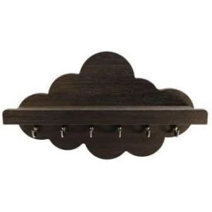 Wolke - Plaque ¿¿ cl¿¿s en bois avec ¿¿tag¿¿re et 6 crochets - Porte-cl¿¿s d¿¿coratif - ¿¿tag¿¿re murale en bois - Robuste - Pour couloir, salon, entr¿¿e (noir) - Neuf