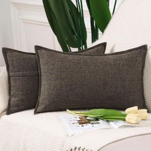Cauc-Lot De 2 Housses De Coussin Doux Lin D&eacute;coratif Coussin Couvre Style De Luxe Pour Canap&eacute; Chambre Taupe Fonc&eacute; 40x60 Cm - Neuf