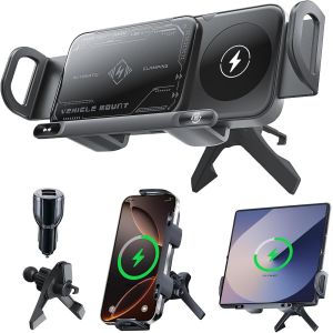 15W Support Telephone Voiture Induction, Qi Rapide Chargeur Induction Voiture Double Bobine, Auto Clamping Chargeur sans Fil pour Samsung Galaxy Z Fold 6/5/4/3/2 S25/S24/iPhone 16/15 S&eacute;rie - Neuf