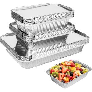 Subzonal-Lot De 30 Multi-Taille Barquettes Aluminium Avec Couvercle, De 2250 Ml,1100ml Et 800 Ml.Plats Aluminium Jetables Et R&eacute;utilisables Pour Cuisiner,R&ocirc;tir. - Neuf