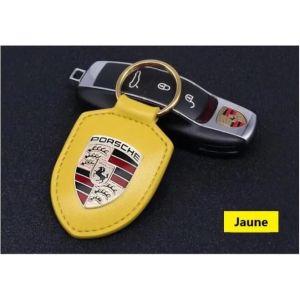 Porte clé Porsche en cuir Jaune - Neuf