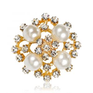 Broche Ronde En Alliage Avec Strass Et Perles Synthetiques Pour Femme (Aa100-B) - Neuf
