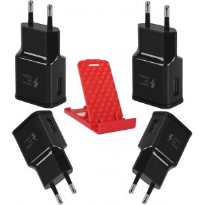 JGD-Paquet de 4 adaptateurs de Chargeur USB 5V 3A universels, Chargeur Rapide pour Samsung Galaxy S24, S23, S22, S10e, S9 - S6, A05s, A06, A14 A16, A25, A34 A36, A54, A56 avec Support pour Smartphone - Neuf