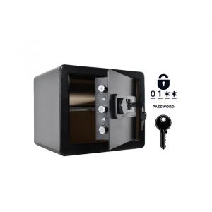 Coffre-fort domestique blind&eacute; 30x35x30 cm avec serrure &eacute;lectronique et cl&eacute;, alarme, &eacute;tag&egrave;re amovible, montage mural - Neuf