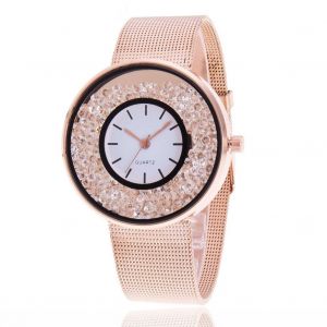 Montre-Bracelet Decontractee A Quartz Pour Femme, Affichage Analogique, Bracelet En Cristal (Or Rose) - Neuf