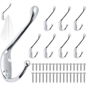 8pcs Crochet de Manteau Murale Vintage Argent,Crochets de Mural Rétro Double Métal,Crochets Muraux Patère avec 32 Vis,Crochet Métal de Porte Chapeau pour Mural Salle de Bain Cuisine - Neuf