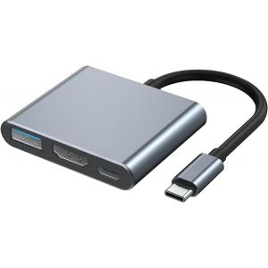 JGD-Adaptateur 3 en 1 USB C vers HDMI, adaptateur type C vers HDMI, multiport USB C Hub Type C Adaptateur, avec 4 K HDMI vers c&acirc;ble HDMI, 4 K 60 Hz, pour TV, ordinateurs portables et autres types - Neuf