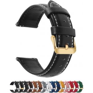 Bracelet Montre En Cuir Véritable,Axus Montre Bracelet À Dégagement Rapide,18mm Noir + Boucle Dorée - Neuf