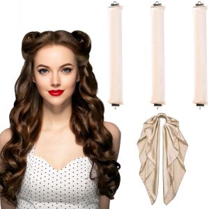 KAL-Pièces Bigoudis Cheveux, Boucleur Sans Chaleur Avec Foulard, Rouleaux Cheveux, Bigoudis Sans Chaleur De Sommeil Doux Overnight Pour Tous Les Types De Cheveux (Beige) - Neuf