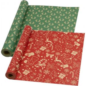 Rouleau De Papier Cadeau De Noël, 2 Rouleaux De 43 Cm X 15 M, Papier Kraft Recyclable Festif Pour Emballage Cadeau De Fête De Noël - Neuf