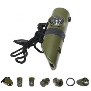 Lot De 2 Sifflets De Survie Verts 7 En 1, Boussole, Thermom&egrave;tre, Lampe De Poche, Loupe, Outils Multifonctions, Accessoires De Randonn&eacute;e En Plein Air - Neuf