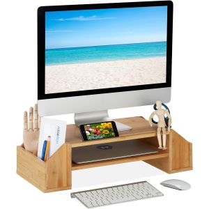 Support D'&Eacute;cran En Bambou, 4 Tiroirs, R&eacute;hausseur D'&Eacute;cran D'Ordinateur/Laptop, Hxlxp 16X57,5X25 Cm, Naturel[L73] - Neuf