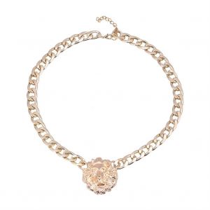 Collier En Alliage &Eacute;pais Cha&icirc;ne De Bijoux De Mode Avec Pendentif T&ecirc;te De Lion (Or) - Neuf