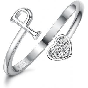 Kalanka-Milacolato Bague Argent 925 Femme Initiaux De Coeur En Argent Sterling Pour Femmes Filles 18k Plaqu&eacute; Or Initial Coeur Empilable Anneaux R&eacute;glables Pour Adolescentes Mignon Coeur Alphabet Lettre - Neuf