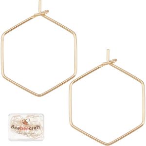 Kal-40 Pcs G&eacute;om&eacute;trique Boucles D'oreilles Cerceaux 18k Plaqu&eacute; Or Hexagone Verre &Agrave; Vin Charme Anneaux Boucle D'oreille Perles Cerceau Pour Diy Boucle D'oreille Faire - Neuf