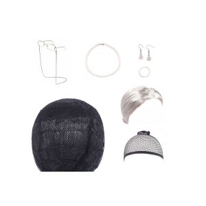 Ensemble De Costume De Vieille Dame 7 Pi&egrave;ces Avec Perruque, Lunettes Et Bijoux Pour Cosplay Et F&ecirc;tes - Neuf