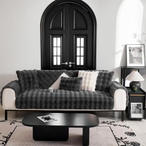 Cauc-Housse Coussin Canape Housses De Coussin Fourrure Moelleux Doux,Taie D'oreiller Coussin Canap&eacute; D&eacute;coratif Fermeture &Eacute;clair Invisible Pour D'hiver Xmas Canape Chambre &Agrave; Coucher-Black||45x45cm - Neuf