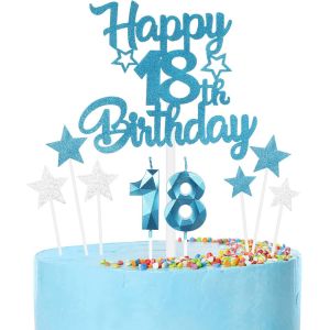 Eryi-Ensemble De Décorations De Gâteau D'anniversaire « Happy 18th Birthday » - Numéro 18 Bleu - Pour Gâteau D'anniversaire - Bougies D'anniversaire Pour Filles Et Garçons - Étoile Bleue Et - Neuf