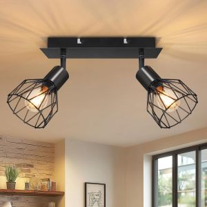 Kimjo Plafonnier Led 4 Spots Orientable, Noir Spots De Plafond Intérieurs, Rampe Spots Avec Douille E14, Luminaire Spots Pour Chambre, Salon, Salle À Manger, Couloir (Sans Ampoules) - Neuf
