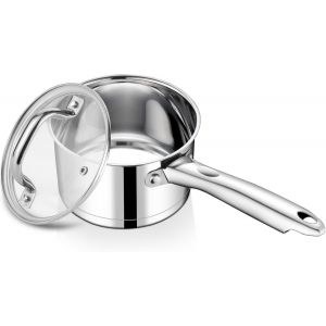 Subzonal-Petite Casserole &Agrave; Lait En Acier Inoxydable De 14 Cm Avec Couvercle En Verre, Fond 3 Couches Pour Tous Les Types De Feux, Casserole De 0,9 L, Pour Petites Portions, Non Toxique, Passe Au - Neuf