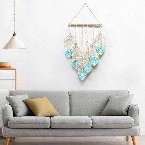 Macramé Tenture murale feuille pompon Wall Decor tapisserie fait à la main Bohème pendentif maison salon mer : - Neuf
