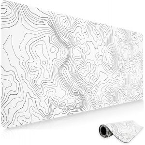 KALANKA-Tapis de Souris XXL 900X400mm Topographique sous Tapis de Bureau Gaming Ergonomique Base en Caoutchouc Antidérapante Mouse Pad Blanc avec Bords Cousus 3mm - Neuf