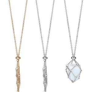 Kal-2 Pièce Cage Support En Cristal, Collier Porte-Cristal Fait À La Main, Porte-Collier En Pierre, Pierres Précieuses Quartz Pour Femmes Et Hommes (Longueur D'environ 17.2 Pouce/43.8cm) - Neuf