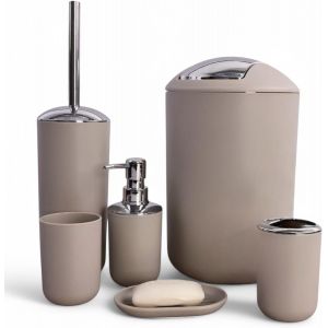 Ensemble d'accessoires de Salle de Bain 6 pièces : Distributeur de Savon,gobelet,Poubelle cosmétique,WC et Support,Porte-Savon,Poubelle,Porte-à Dents,Set de Salle de Bain - Neuf