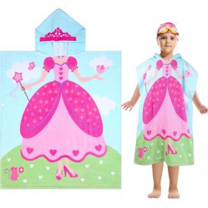 Tzf-Serviette De Bain À Capuche Pour Enfants, Poncho Cape De Plage Épais, 100% Coton, 96 Cm X 60 Cm, Princesse - Neuf