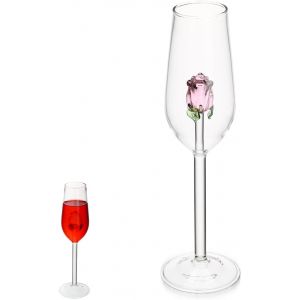 Verre &Agrave; Vin Rose 3d Avec Rose Sculpt&eacute;e &iquest; &Eacute;l&eacute;gant Et Unique - Neuf