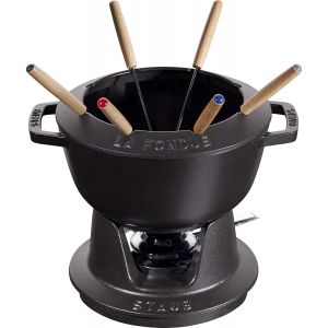 SUBZONAL-Service &agrave; Fondue en Fonte, avec 6 Fourchettes &agrave; Fondue, Pour Fondue Savoyarde, Bourguignonne et au Chocolat, &Oslash; 20 cm, Noir Mat - Neuf