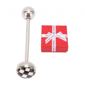 Piercing De Langue Droit En Acier Inoxydable Pour Femmes, Hommes Et Filles, Motif Damier Noir - Neuf