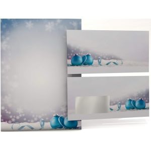 CHECARZHN--NO1-Papier À Lettre De Noël Avec Enveloppe Boules De Noël Dans La Neige, 20 Feuilles Et 20 Enveloppes - Neuf