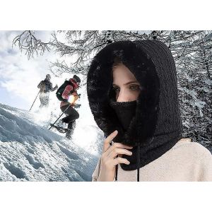 Femmes Hiver Bonnet Chapeaux Une Pi&egrave;ce Polaire Doubl&eacute; Tricot Cagoules Masque Ensemble Cr&acirc;ne Cou Cercle &Eacute;charpe Ski - Neuf