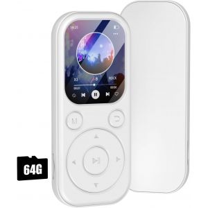 Lecteur MP3 64 Go avec Bluetooth 5.3 Lecteur de Musique Portable avec qualité sonore HiFi et Radio FM Batterie de 300 mAh adapté au Sport, aux Voyages et à Un Usage Quotidien - Neuf