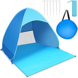 Checarzhn--No1-Tente De Plage, Tente De Plage Pop Up Déployable -Protection Solaire Uv Upf 50+, Pour 2-3 Personnes Abri De Plage,Bleu(165 * 150 * 110cm) - Neuf