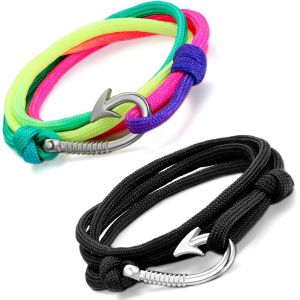 Kal-Nylon Corde Bracelet Pour Homme Femme Alliage Hameçon Courbé Lien Poignet Multi-Groupe (Couleur Optionnel) Bijoux Cadeau - Neuf
