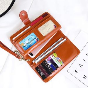 Portefeuille Femme Pu Leather,Portefeuille Femme Grand Format Porte Cartes De Credit - 10,2 Porte-Cartes D'Identit&eacute; Femme,Portefeuille Femme Cuir Souple Fermeture &Eacute;clair,Rose Rouge - Neuf