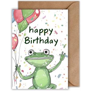 Carte d'anniversaire avec enveloppe - Motif grenouille - Carte d'anniversaire « Happy Birthday Grenouille » (format A6) - Neuf