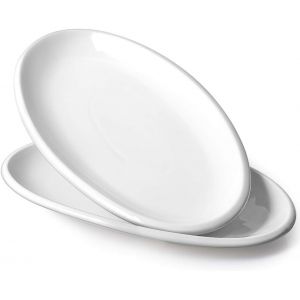 Checarzhn--No1-Assiettes Plates 35,6 Cm, Lot De 2 Grand Plateau De Service En Porcelaine Blanche Pour Apéritif, Collation, Dessert, Sushi, Salade, Pâtes, Poisson, Lave-Vaisselle Et Micro-Ondes - Neuf