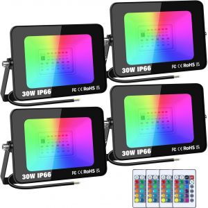 4pcs Projecteur Led Rgb Exterieur Interieur 30w, Spot Led 16 Couleurs 4 Modes Fonction M&eacute;moire & T&eacute;l&eacute;commande Rgbw Lumi&egrave;re De Projecteur Etanche Ip66 Pour Jardin Bar F&ecirc;te Terrasse - Neuf