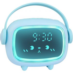 R&eacute;veil Lumineux pour Enfants,Horloge Num&eacute;rique LED avec Veilleuse,Alarme Snooze,Volume R&eacute;glable,USB Rechargeable,Jour/Nuit Enfants Filles Gar&ccedil;ons&iquest;Bleu clair&iquest; - Neuf