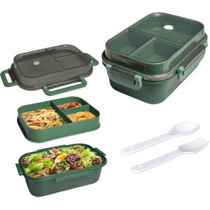 Echei Boite Repas Compartiment, Lunch Box Intégrées À 2 Couches, Bento Lunch Box Anti-Fuite Avec Couverts Pour Le Travail, L'École, Pique-Nique - Neuf