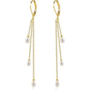 Kal-Crochet D'oreille Français Chaîne En Forme De O Goutte D'eau Perle Pendentif Boucles D'oreilles S925 Boucles D'oreilles Pour Femmes (Perle Goutte D'eau De 5mm Or Et Argent) - Neuf