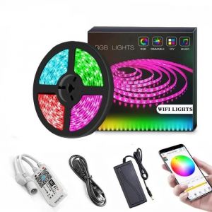 Molyqiu® Ruban À Led Connectée Wifi 15m 450 Leds 5050 Rgb Étanche Ip65 Ot03 Kit Bande Multicolore Flexible Avec Télécommande - Neuf