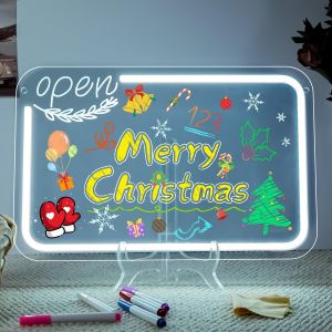 Tablette Acrylique Led, Tablette Lumineuse Dessin, Tableau Dessin Lumineux Avec C&acirc;ble Usb, Cha&icirc;ne De Suspension, Support & 7 Marqueurs, Tableau Led Enfant Pour Bureau, &Eacute;cole, Maison - Neuf